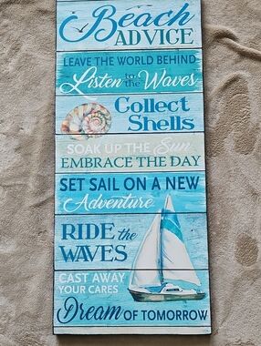 Beach Advice Wall Sign - Blue Coastal Home Decor